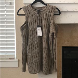 BCBG cold shoulder knitted long sleeve top
